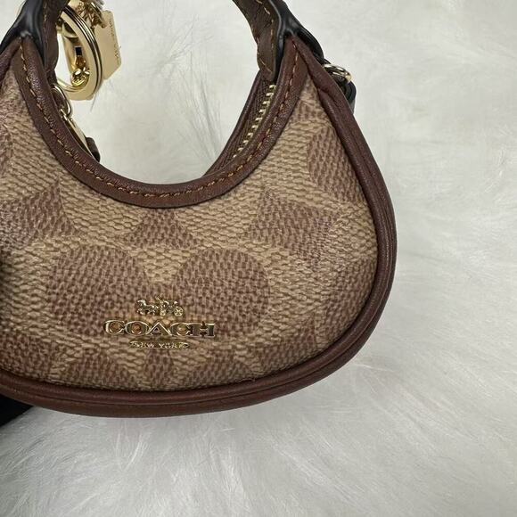 Coach Mini Carmen Bag Charm In Signature Canvas Gold/Tan/Brown CBK67 NWT - Picture 5 of 6